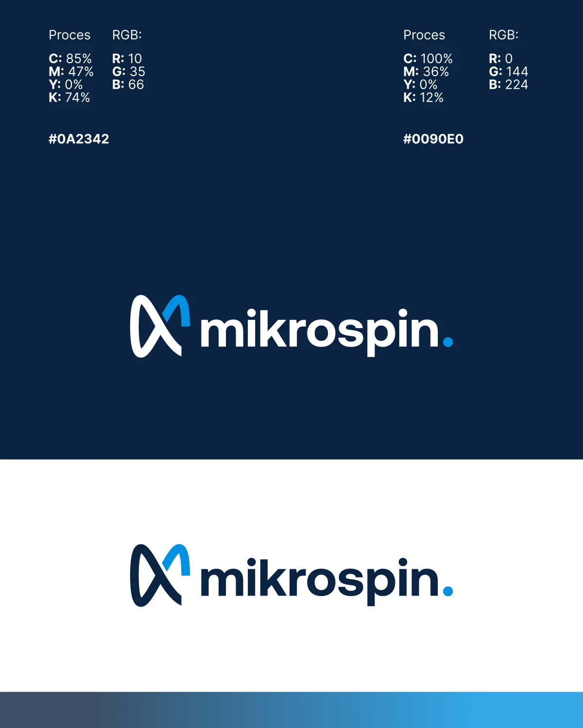 Mikrospin brand colour palette and logo lockups