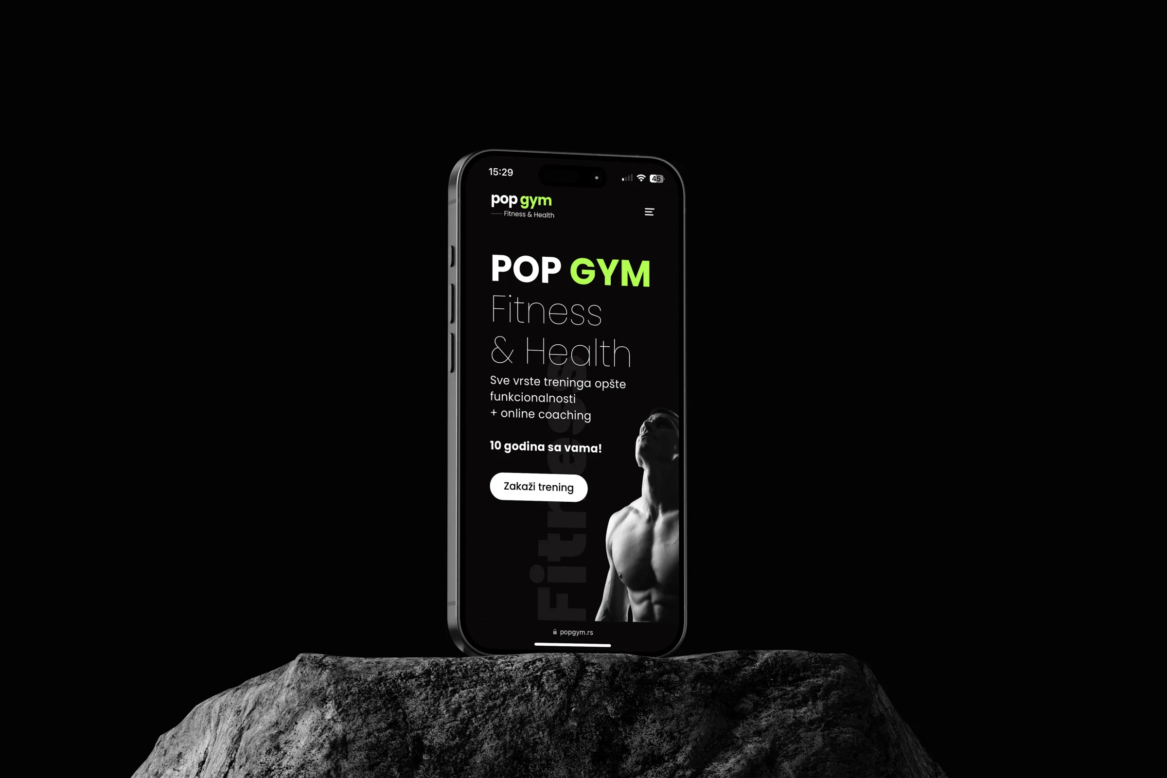 Pop Gym mobile website homepage, energetic fitness web design by Studio Deadline Belgrade