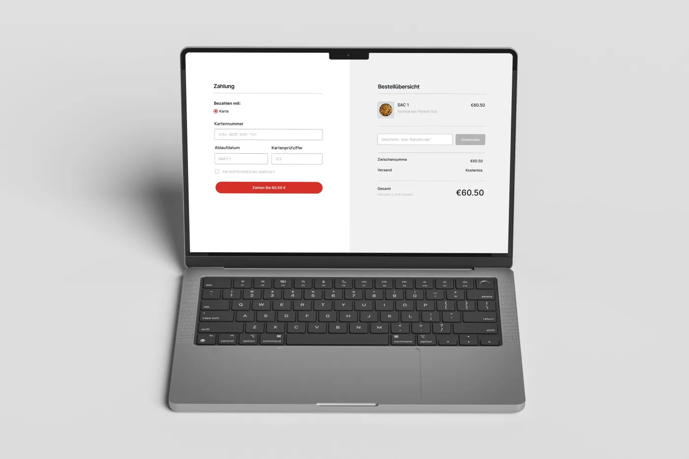 Saceria checkout and payment screen