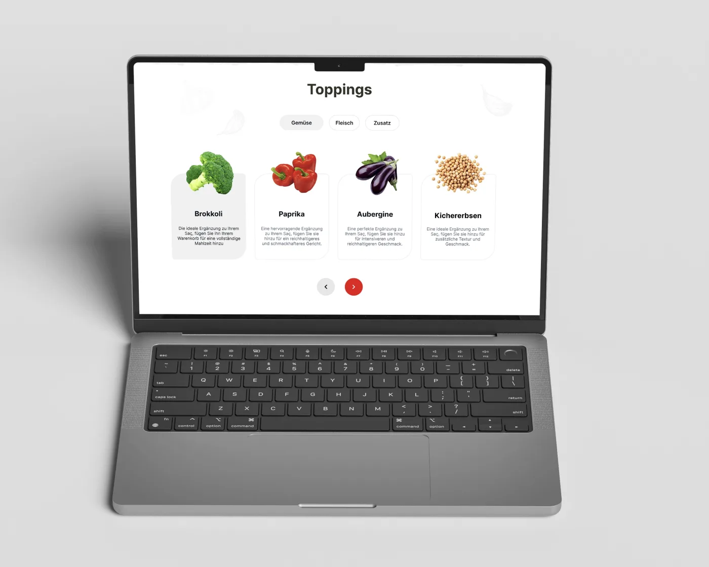 Saceria product customisation screen, toppings selection